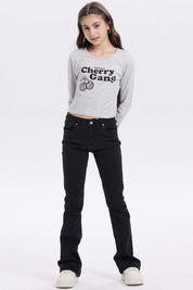 Polera niña print posicional gris melange