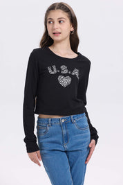 Polera niña Print Posicional Negro