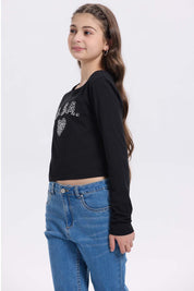Polera niña Print Posicional Negro