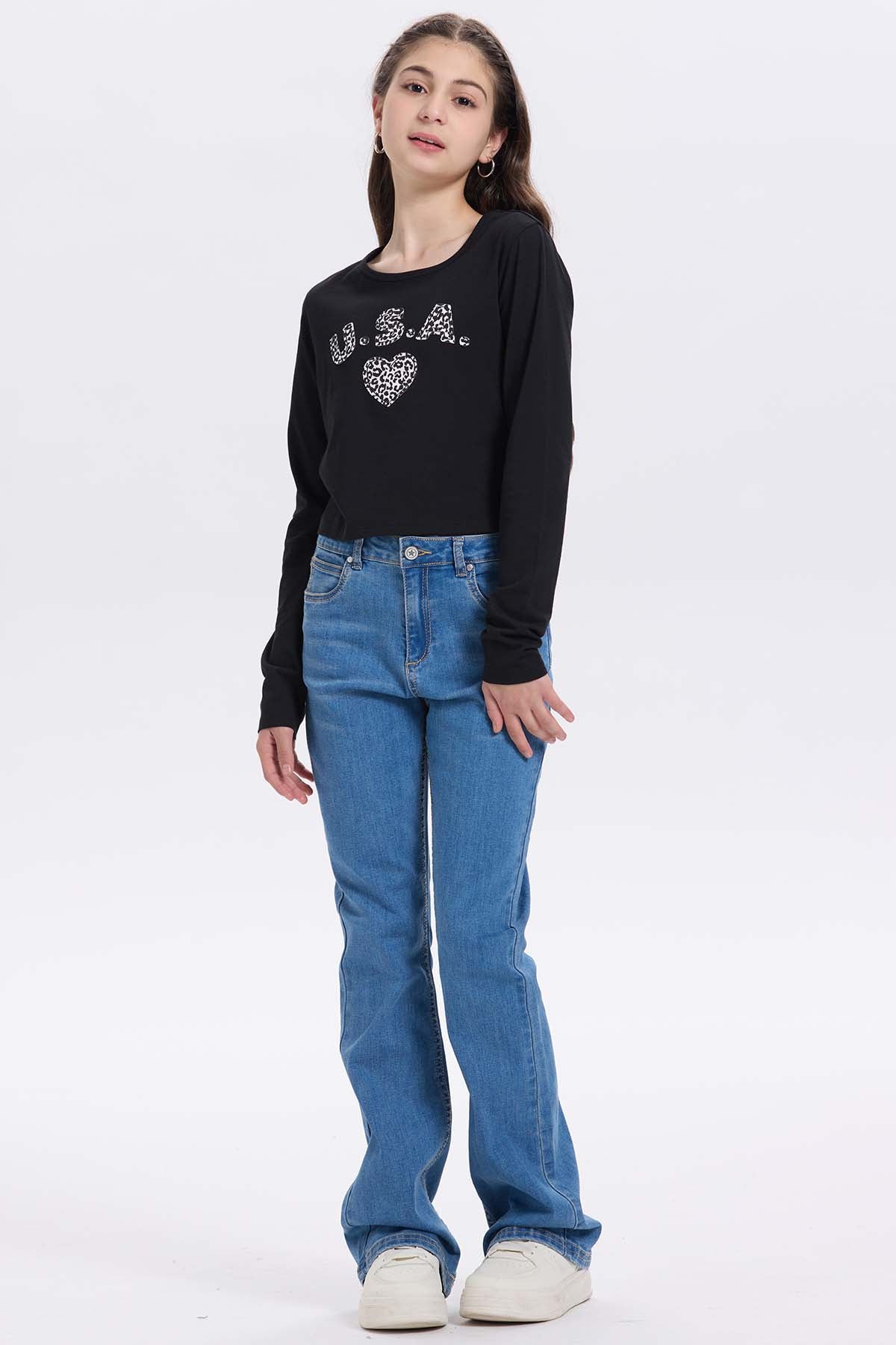 Polera niña Print Posicional Negro