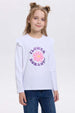 Polera blanca niña print posicional