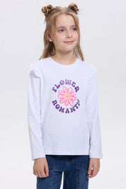 Polera blanca niña print posicional