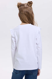 Polera blanca niña print posicional