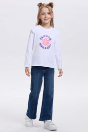 Polera blanca niña print posicional