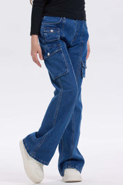 Jeans Niña Cargo Fit Flare Azul