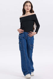 Jeans Niña Cargo Fit Flare Azul