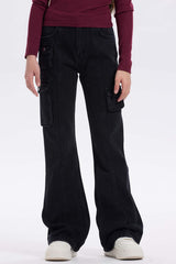 Jeans Cargo Fit Flare Niña Negro