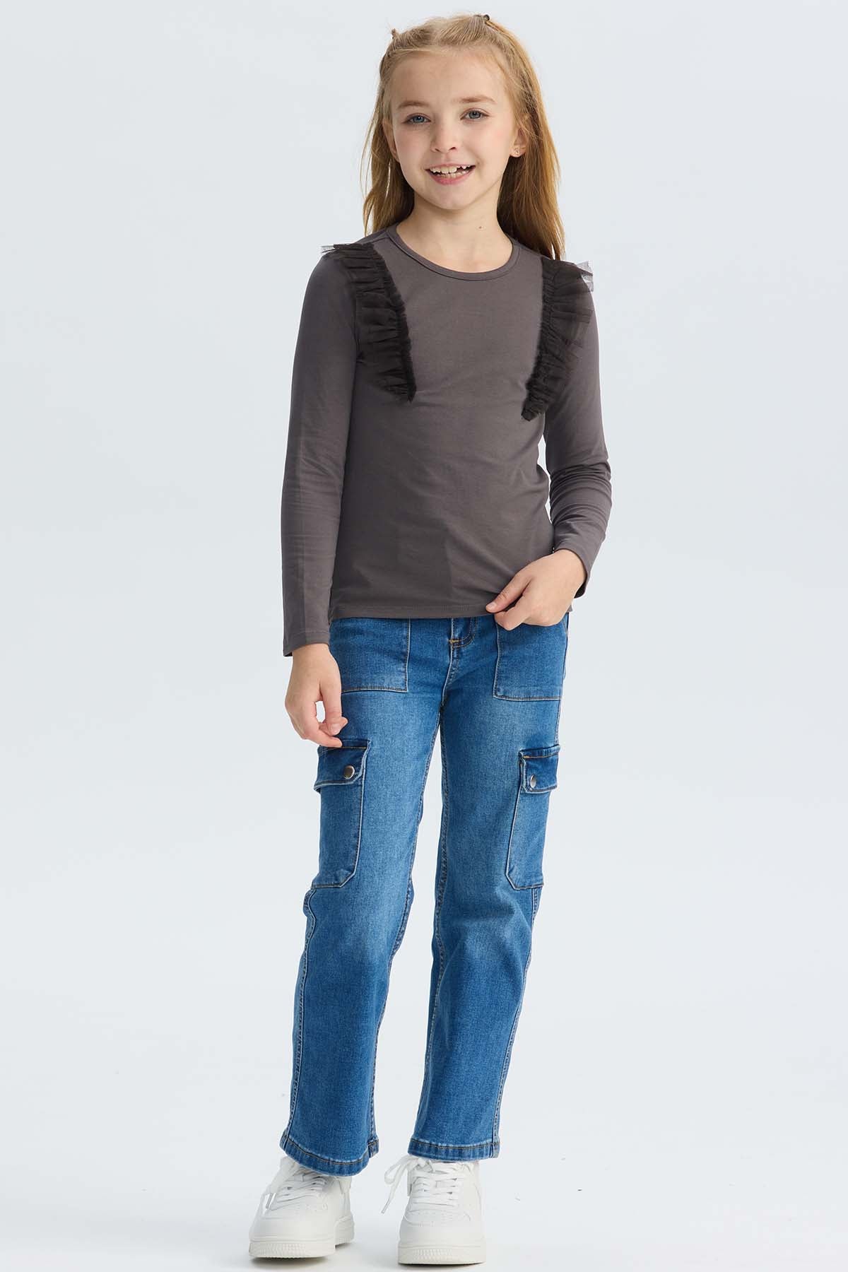 Jeans Niña Cargo Calce Recto Azul