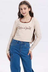 Polera Niña Con Aplicación Beige