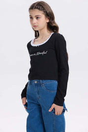 Polera Negra Niña Con Aplicación Dance & Graceful