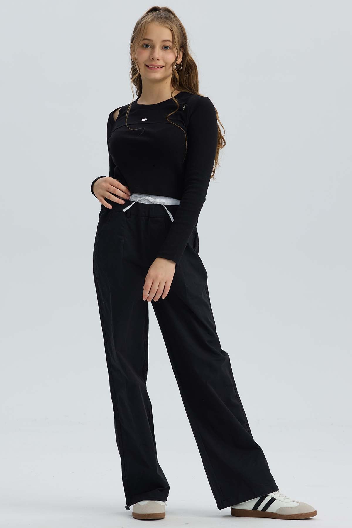 Pantalón Niña Parachute Con Pretina Falsa Negro