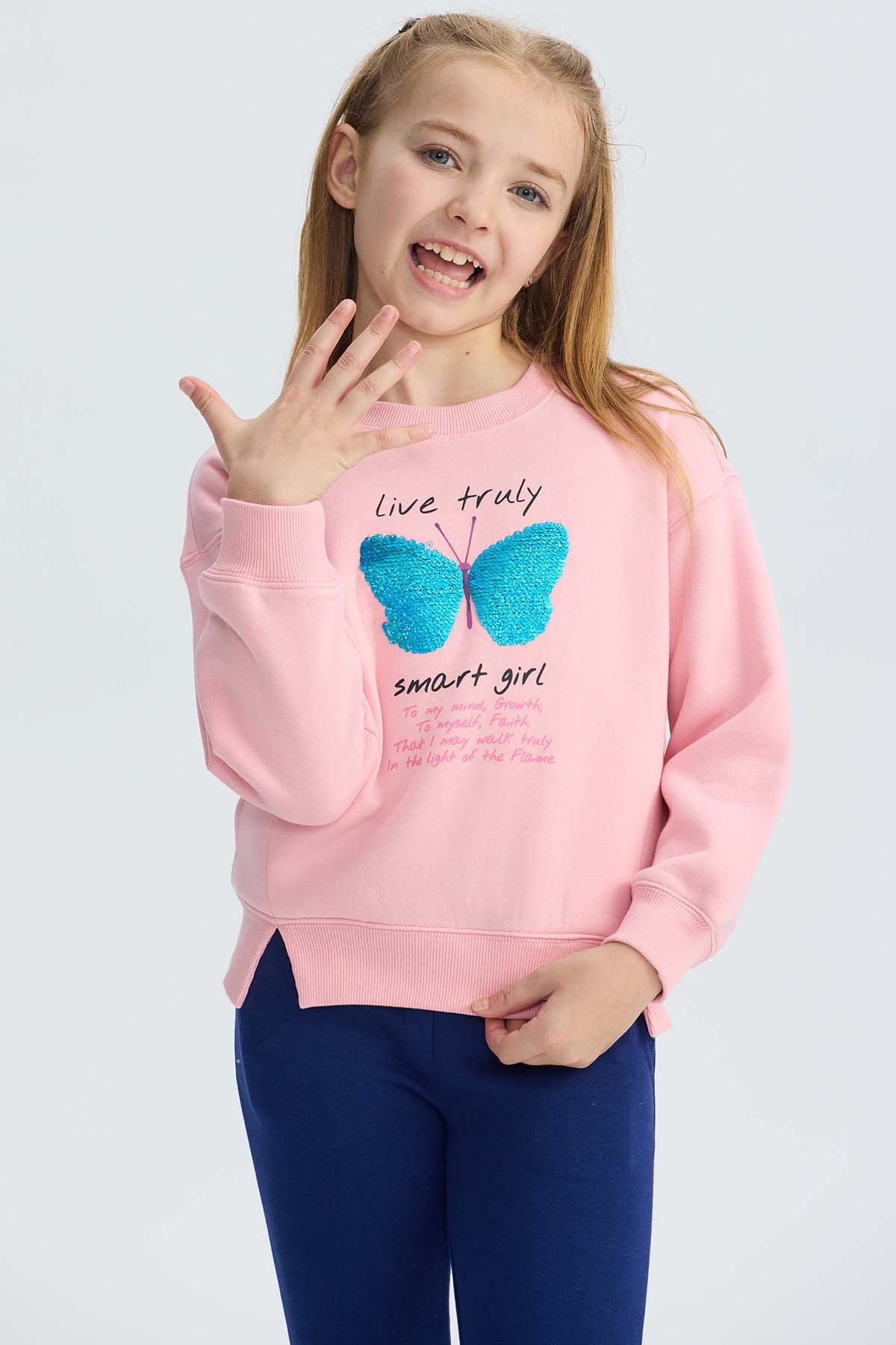 Polerón Niña Cerrado Con Print Rosado