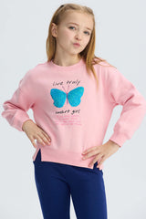 Polerón Niña Cerrado Con Print Rosado
