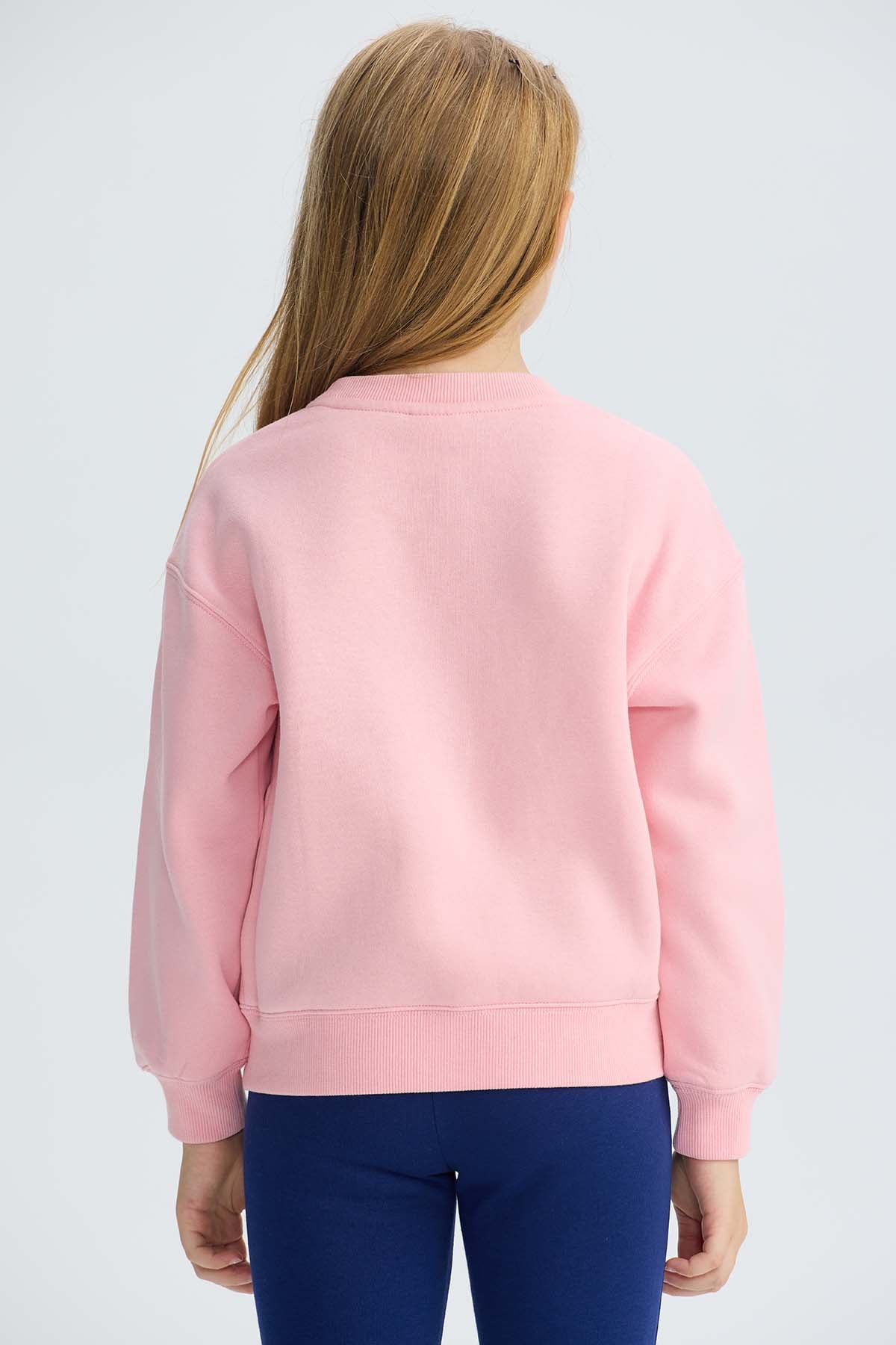 Polerón Niña Cerrado Con Print Rosado