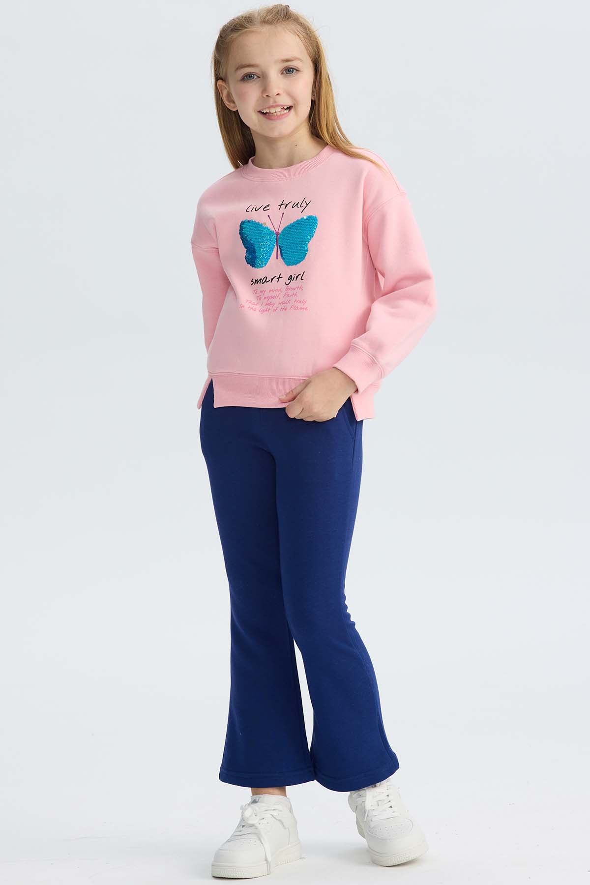 Polerón Niña Cerrado Con Print Rosado
