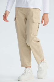 Pantalón Niña Cargo Con Pliegue En Basta Beige