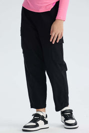 Pantalón Niña Cargo Con Pliegue en Basta Negro