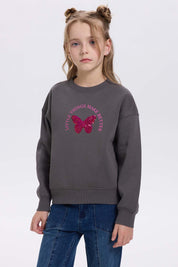 Polerón niña Print Cerrado Gris Oscuro
