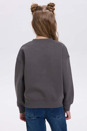 Polerón niña Print Cerrado Gris Oscuro