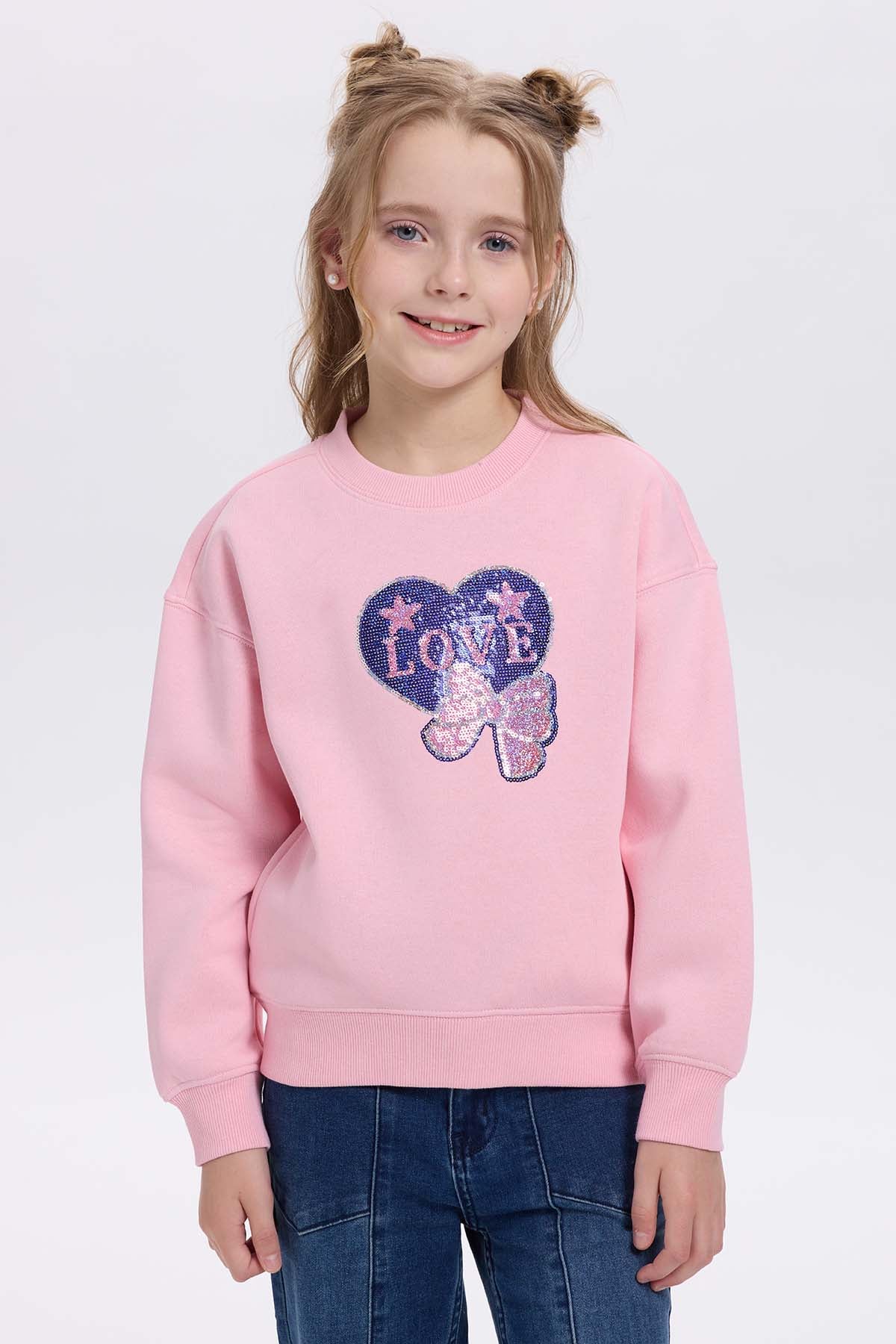 Polerón niña print cerrado rosado