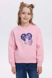 Polerón niña print cerrado rosado
