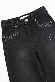 Jeans Niña Flare Con Strass Negro
