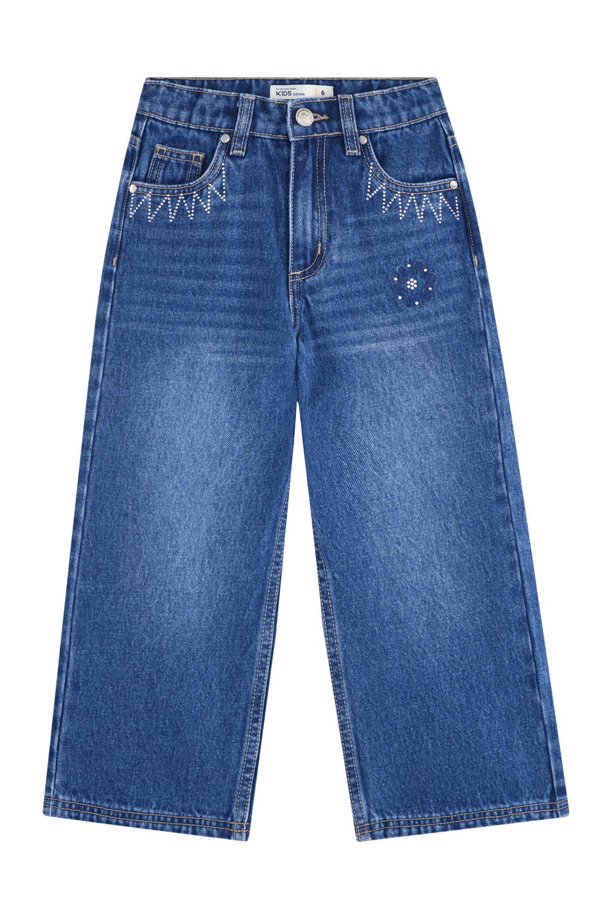 Jeans Niña Flare Con Strass Azul