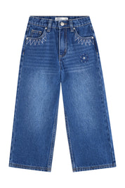 Jeans Niña Flare Con Strass Azul