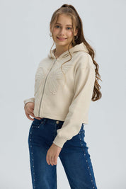 Polerón Niña Full Zipper Mariposa Beige
