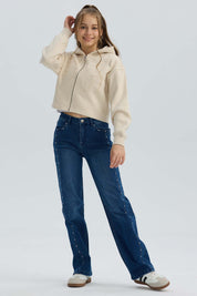 Polerón Niña Full Zipper Mariposa Beige
