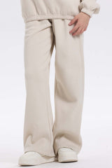 Pantalón Buzo Niña Wide Leg Brillo Beige