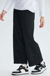 Pantalón Buzo niña Wide Leg Brillo Negro