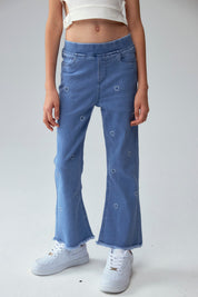 Jeans Niña Calce Recto Con Corazones Azul Claro
