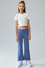 Jeans Niña Calce Recto Con Corazones Azul Claro