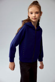 Polerón Niña Con Textura Mangas Azul Oscuro