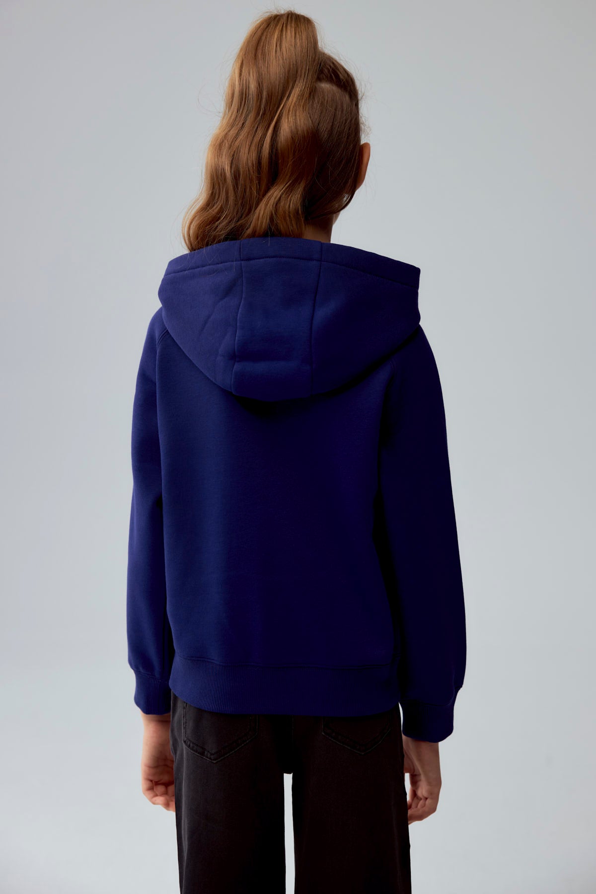 Polerón Niña Con Textura Mangas Azul Oscuro
