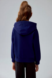 Polerón Niña Con Textura Mangas Azul Oscuro