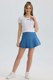 Falda Niña Tableada Denim Azul