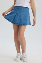 Falda Niña Tableada Denim Azul