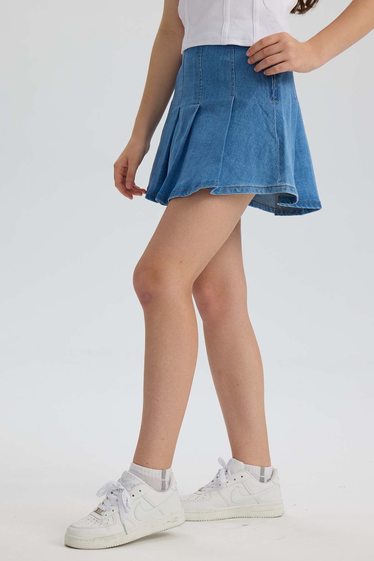 Falda Niña Tableada Denim Azul
