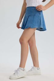 Falda Niña Tableada Denim Azul