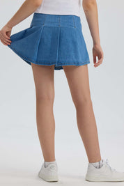 Falda Niña Tableada Denim Azul