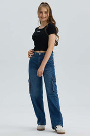 Jeans Niña Wide Leg Cargo Azul