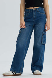 Jeans Niña Wide Leg Cargo Azul