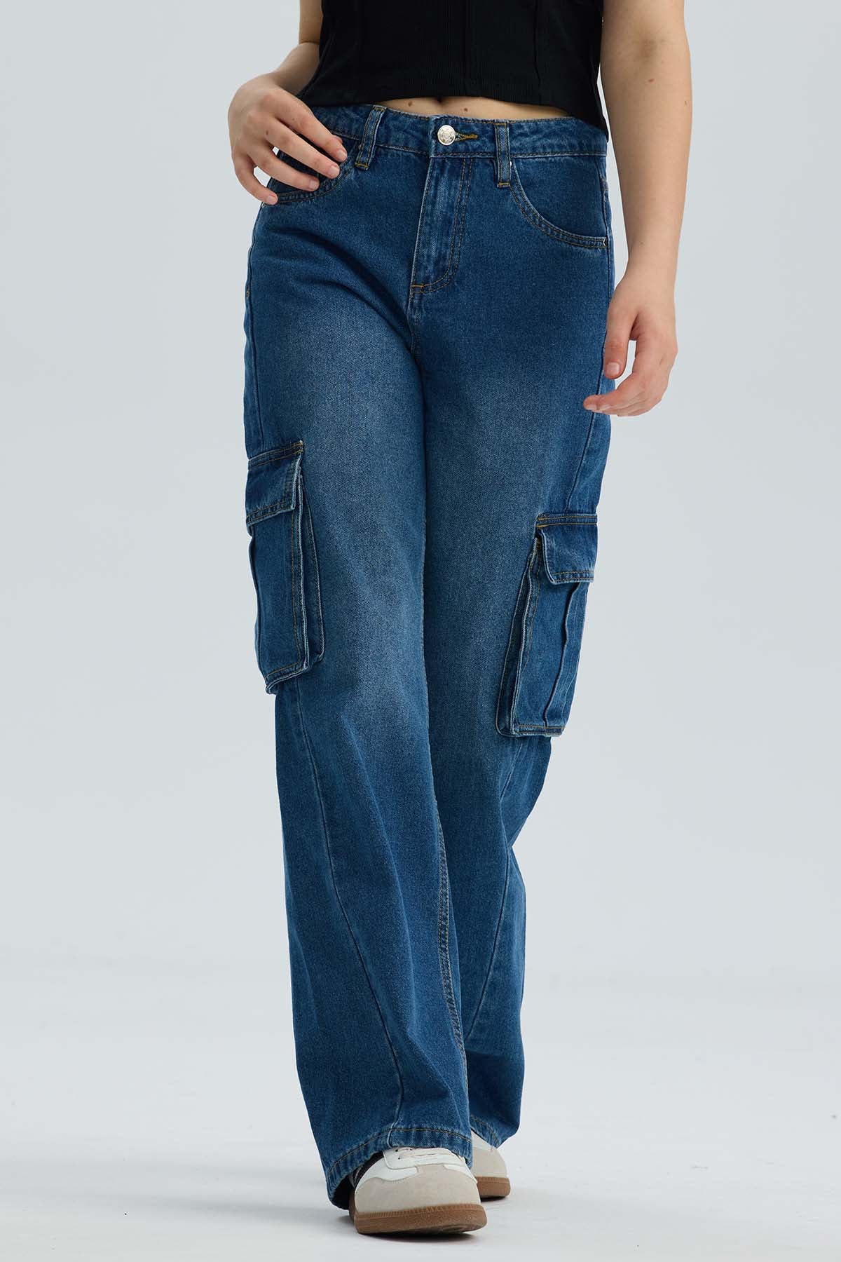 Jeans Niña Wide Leg Cargo Azul