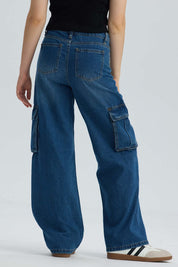 Jeans Niña Wide Leg Cargo Azul