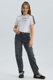 Jeans Niña Mom Con Strass Gris