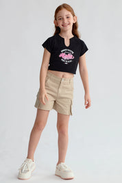 Polera negra para niña con estampado Aloha en el centro