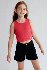 Polera Niña Textura Tipo Peto Fucsia