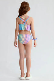 Traje de baño niña full print azul con estampado de escamas de sirena multicolor